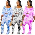 Superstarer New Arrivals Women Fashion Two Piece Set Tie Dye Stacked Pant Body Suits Bulk